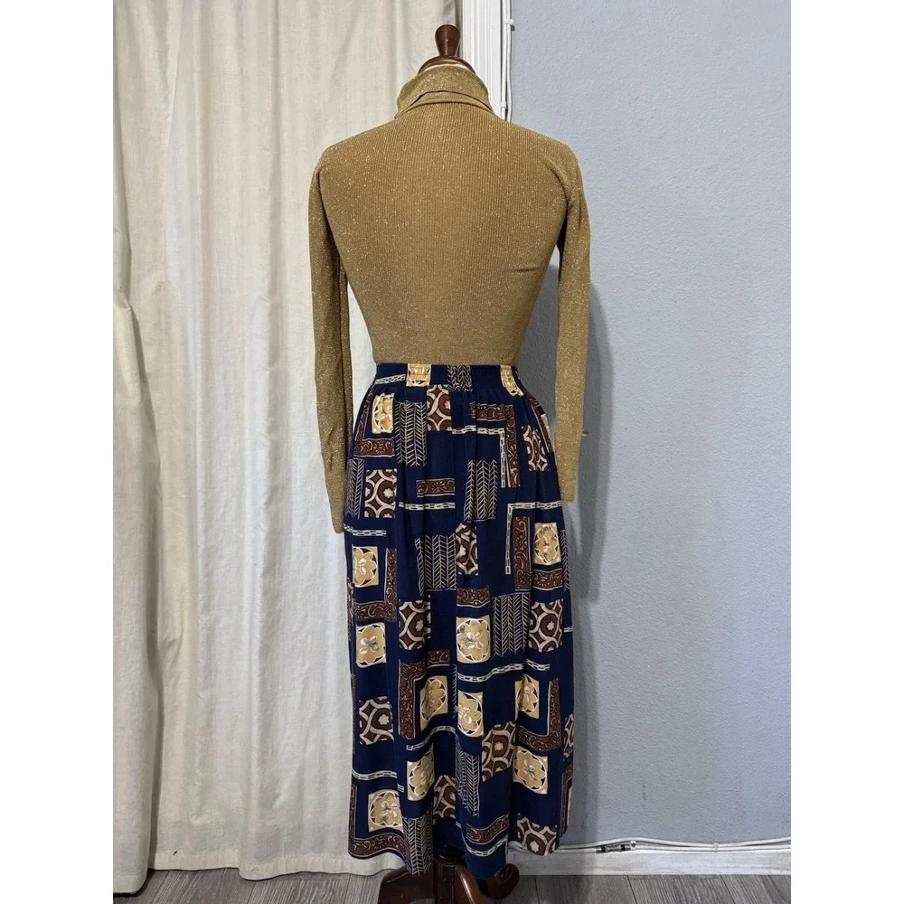 Sag Harbor 1/2 Elastic Waist Boho Midi Skirt Geometric Print Peasant Indie Large
